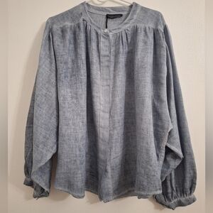 NWT FRANCHESCA BETTINI LINEN Classic Blue Long Sleeve Women's Top Made  In Italy
